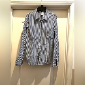 #18 Ladies long sleeve blue stripe shirt.